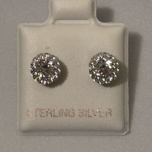 8mm Diamond Stud Earrings- Sterling Silver